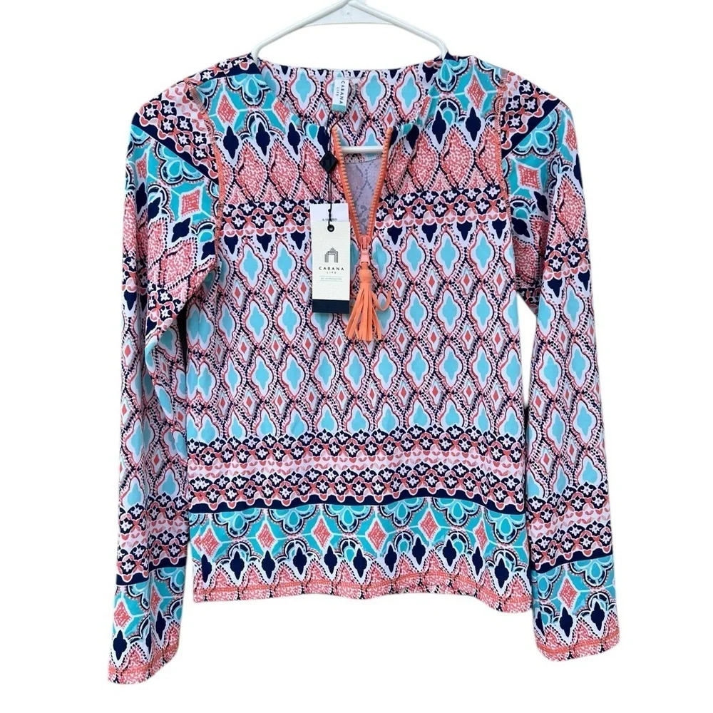 NWT Cabana Life Girl’s St. Barts Wash Guard Long Sleeve Swim Top - Size 12